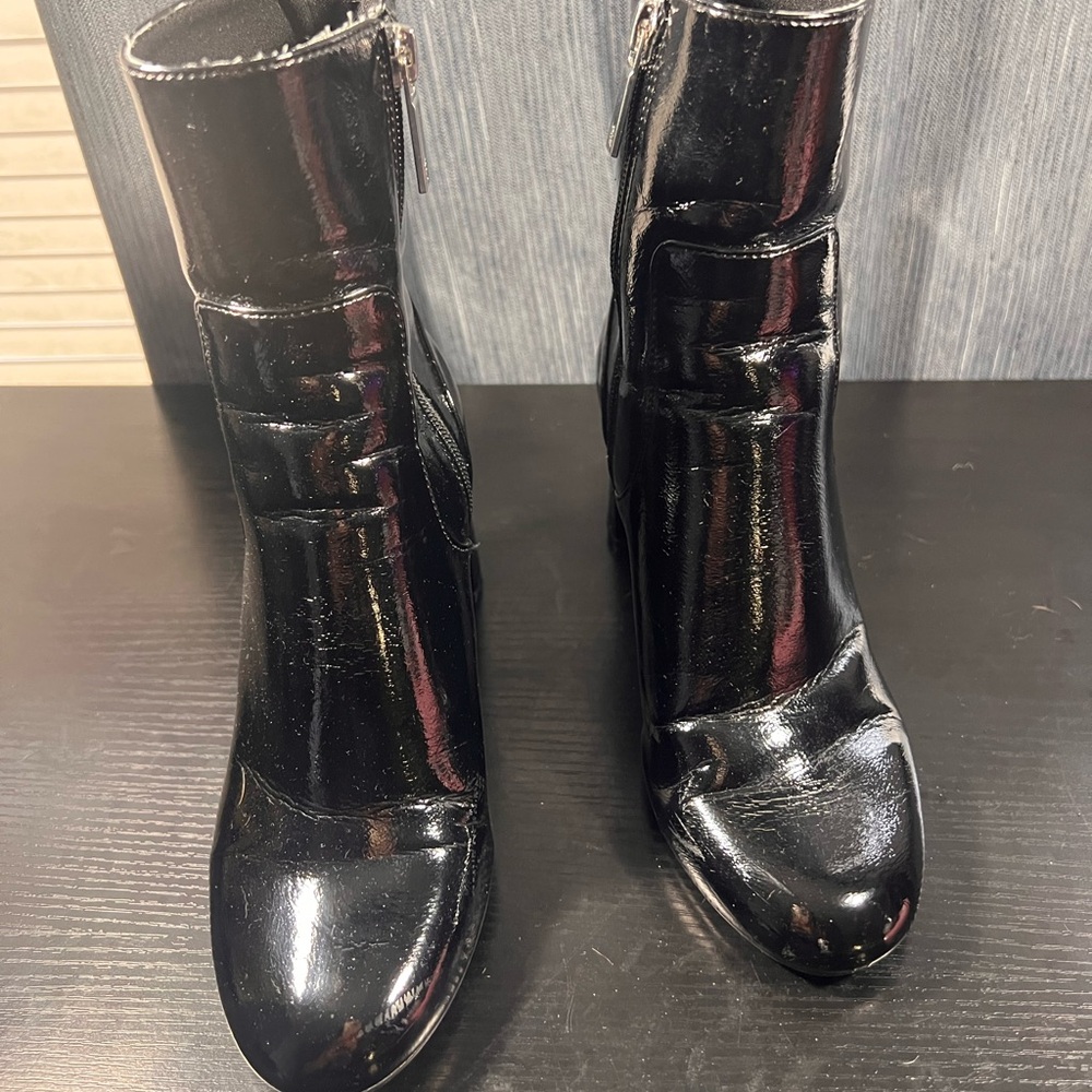 Zara Glossy Black Ankle Booties